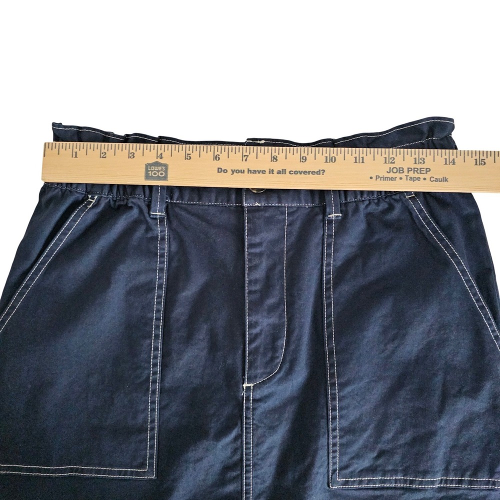 Free Assembly Navy Blue Contrast Stitch Paperbag Waist Mini Skirt Small NWT - Picture 5 of 10